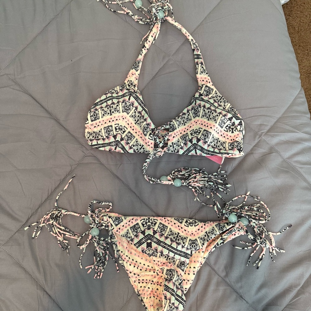 Patterned Halter Bikini Set